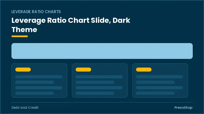 Editable PowerPoint leverage ratio chart slide template in a dark theme, built from recolourable native shapes for debt and credit decks