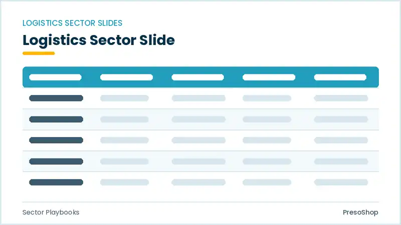 Editable PowerPoint logistics sector slide template, built from recolourable native shapes for sector playbooks decks