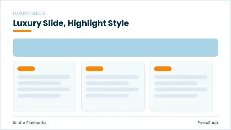 Editable PowerPoint luxury slide template with an accented takeaway, built from recolourable native shapes for sector playbooks decks