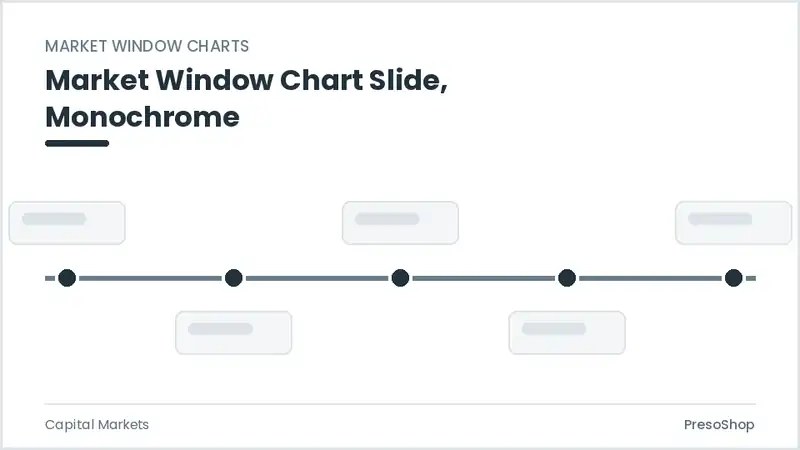 Editable PowerPoint market window chart slide template in a monochrome treatment, built from recolourable native shapes for capital markets decks