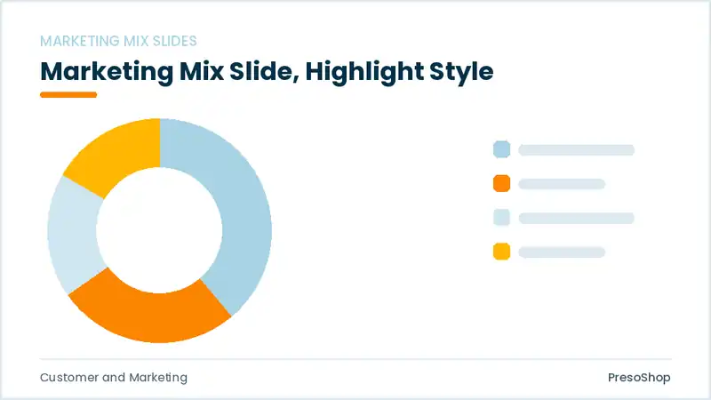 Editable PowerPoint marketing mix slide template with an accented takeaway, built from recolourable native shapes for customer and marketing decks