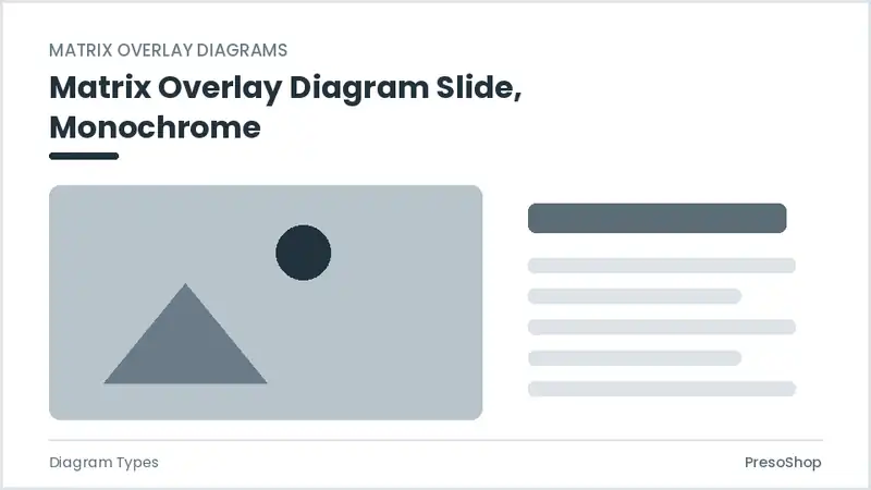Editable PowerPoint matrix overlay diagram slide template in a monochrome treatment, built from recolourable native shapes for diagram types decks