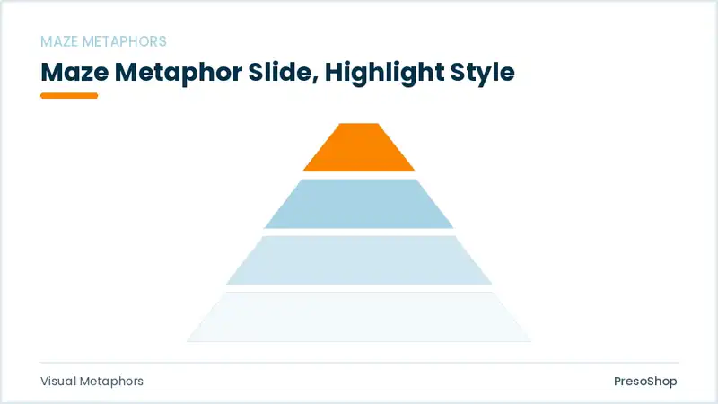 Editable PowerPoint maze metaphor slide template with an accented takeaway, built from recolourable native shapes for visual metaphors decks