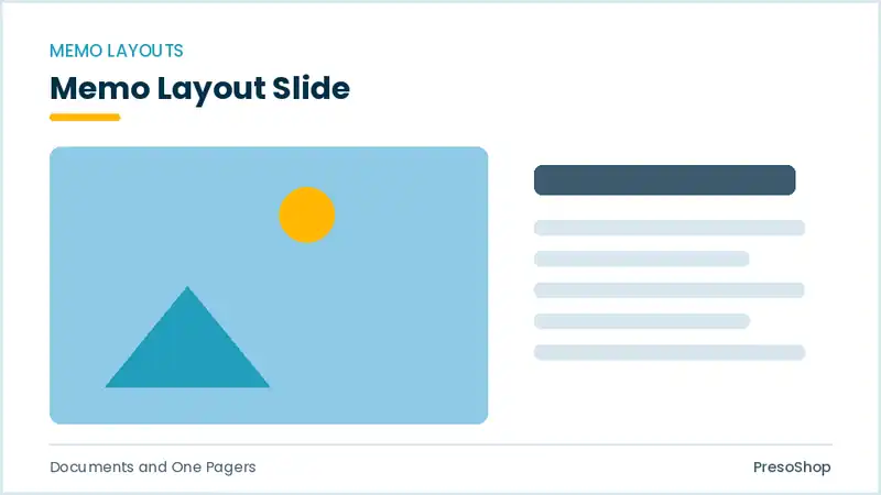 Editable PowerPoint memo layout slide template, built from recolourable native shapes for documents and one pagers decks