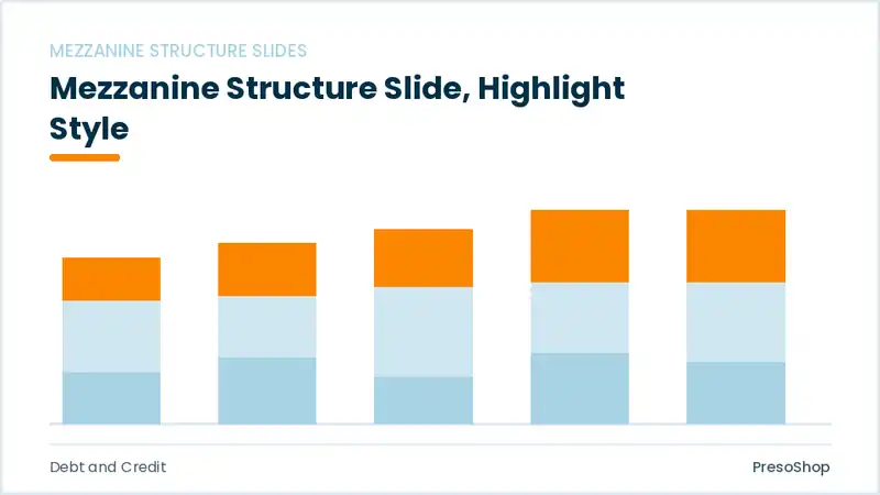 Editable PowerPoint mezzanine structure slide template with an accented takeaway, built from recolourable native shapes for debt and credit decks