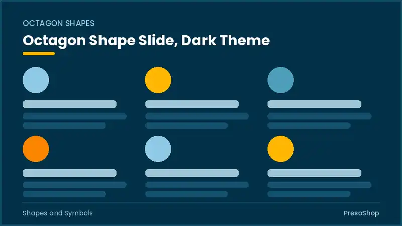 Editable PowerPoint octagon shape slide template in a dark theme, built from recolourable native shapes for shapes and symbols decks