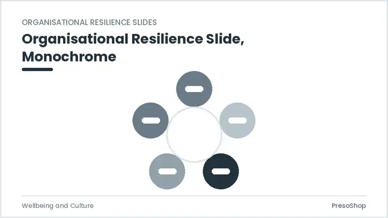 Editable PowerPoint organisational resilience slide template in a monochrome treatment, built from recolourable native shapes for wellbeing and culture decks