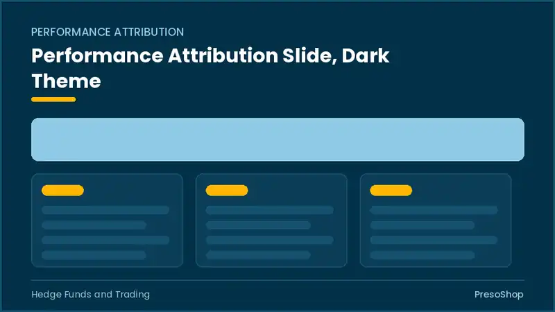 Editable PowerPoint performance attribution slide template in a dark theme, built from recolourable native shapes for hedge funds and trading decks