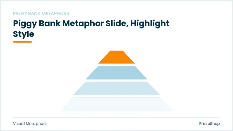 Editable PowerPoint piggy bank metaphor slide template with an accented takeaway, built from recolourable native shapes for visual metaphors decks
