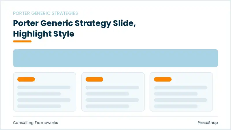 Editable PowerPoint porter generic strategy slide template with an accented takeaway, built from recolourable native shapes for consulting frameworks decks