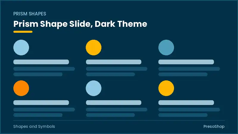 Editable PowerPoint prism shape slide template in a dark theme, built from recolourable native shapes for shapes and symbols decks