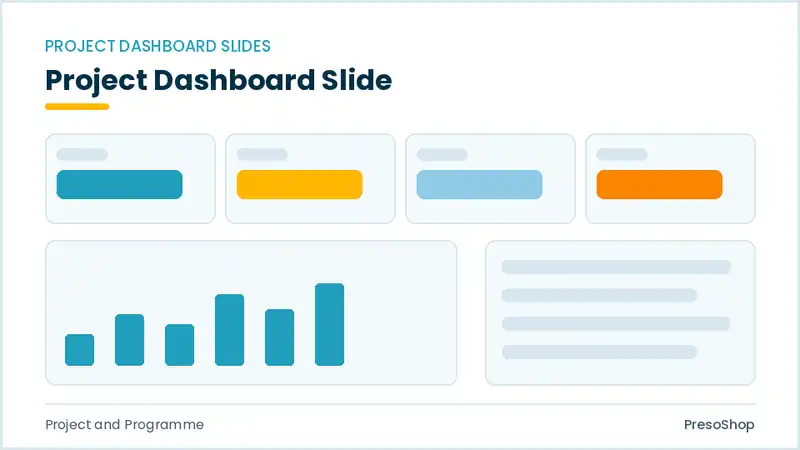 Editable PowerPoint project dashboard slide template, built from recolourable native shapes for project and programme decks