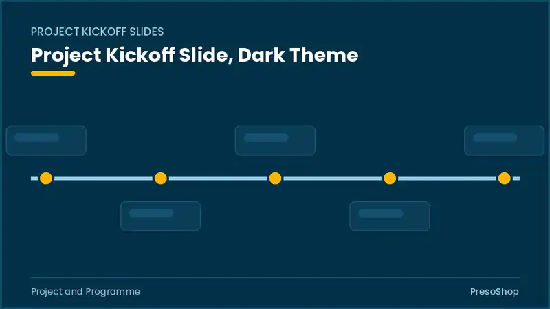 Editable PowerPoint project kickoff slide template in a dark theme, built from recolourable native shapes for project and programme decks