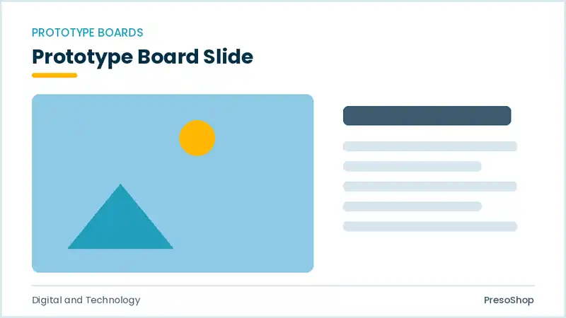Editable PowerPoint prototype board slide template, built from recolourable native shapes for digital and technology decks