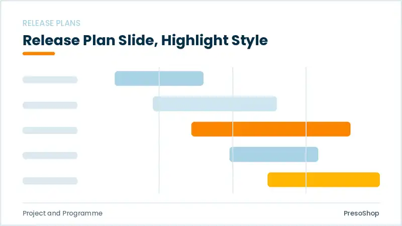 Editable PowerPoint release plan slide template with an accented takeaway, built from recolourable native shapes for project and programme decks