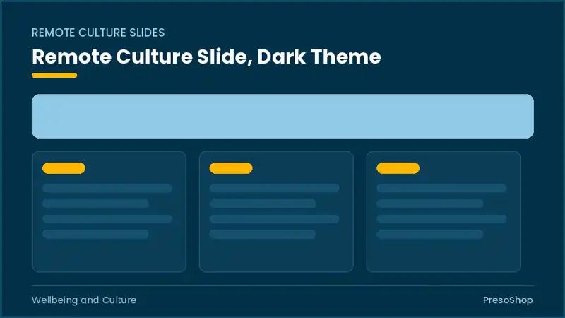 Editable PowerPoint remote culture slide template in a dark theme, built from recolourable native shapes for wellbeing and culture decks
