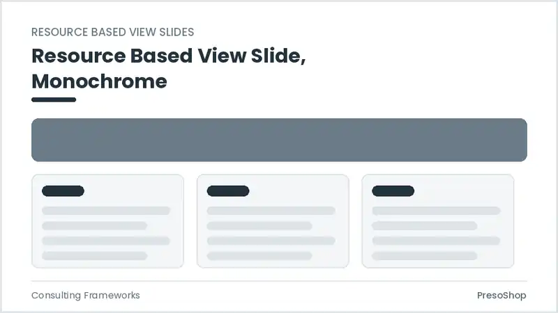 Editable PowerPoint resource based view slide template in a monochrome treatment, built from recolourable native shapes for consulting frameworks decks