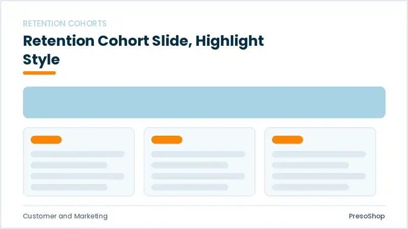 Editable PowerPoint retention cohort slide template with an accented takeaway, built from recolourable native shapes for customer and marketing decks