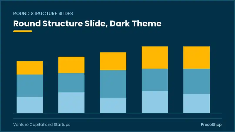 Editable PowerPoint round structure slide template in a dark theme, built from recolourable native shapes for venture capital and startups decks