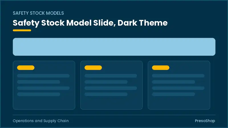 Editable PowerPoint safety stock model slide template in a dark theme, built from recolourable native shapes for operations and supply chain decks
