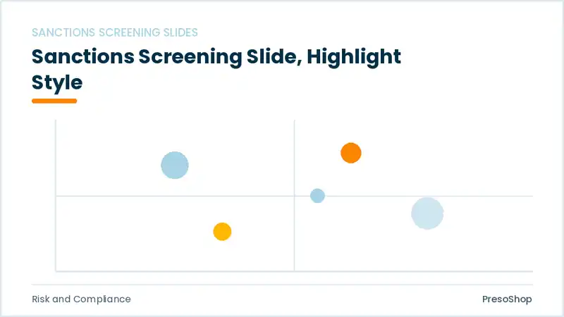 Editable PowerPoint sanctions screening slide template with an accented takeaway, built from recolourable native shapes for risk and compliance decks
