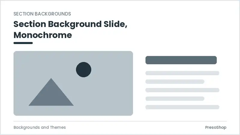 Editable PowerPoint section background slide template in a monochrome treatment, built from recolourable native shapes for backgrounds and themes decks