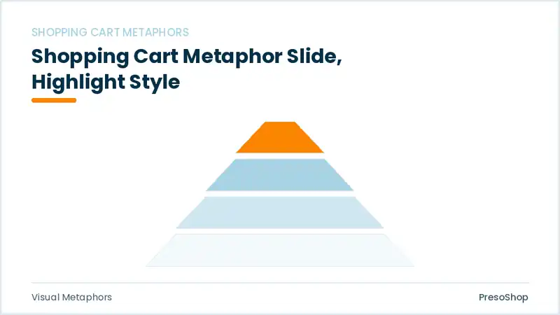 Editable PowerPoint shopping cart metaphor slide template with an accented takeaway, built from recolourable native shapes for visual metaphors decks