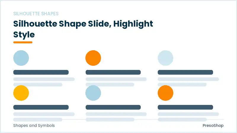 Editable PowerPoint silhouette shape slide template with an accented takeaway, built from recolourable native shapes for shapes and symbols decks