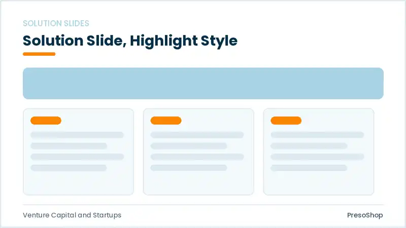 Editable PowerPoint solution slide template with an accented takeaway, built from recolourable native shapes for venture capital and startups decks
