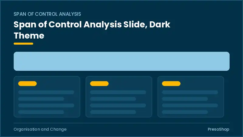 Editable PowerPoint span of control analysis slide template in a dark theme, built from recolourable native shapes for organisation and change decks