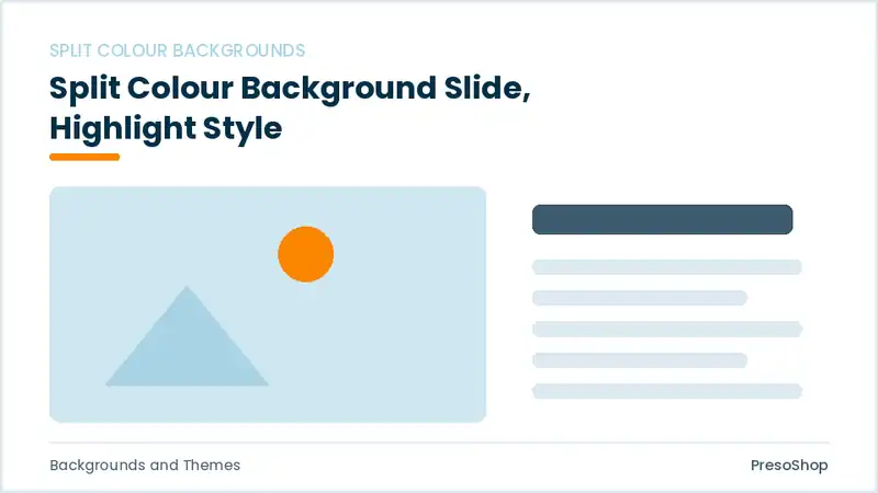 Editable PowerPoint split colour background slide template with an accented takeaway, built from recolourable native shapes for backgrounds and themes decks