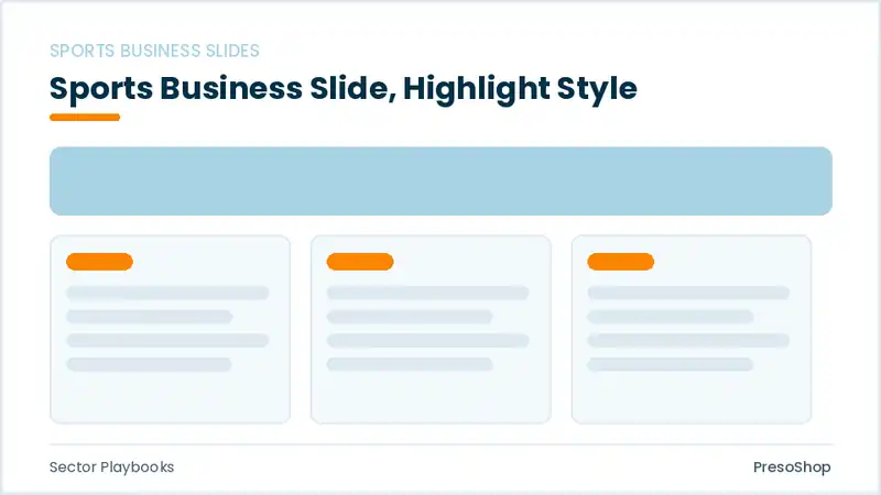 Editable PowerPoint sports business slide template with an accented takeaway, built from recolourable native shapes for sector playbooks decks