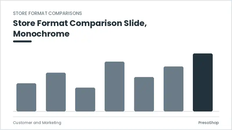 Editable PowerPoint store format comparison slide template in a monochrome treatment, built from recolourable native shapes for customer and marketing decks