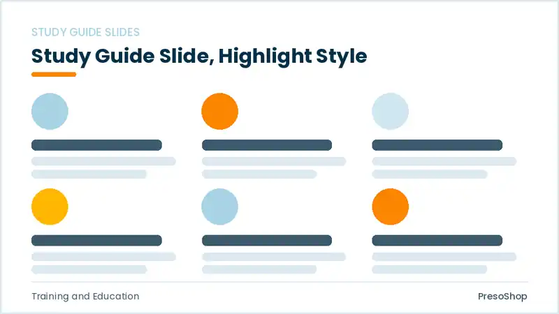 Editable PowerPoint study guide slide template with an accented takeaway, built from recolourable native shapes for training and education decks
