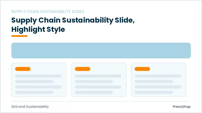 Editable PowerPoint supply chain sustainability slide template with an accented takeaway, built from recolourable native shapes for esg and sustainability decks