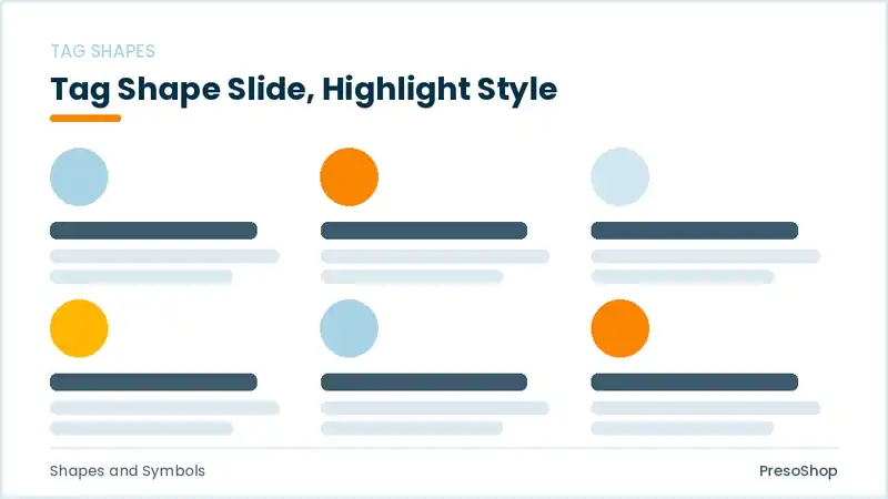 Editable PowerPoint tag shape slide template with an accented takeaway, built from recolourable native shapes for shapes and symbols decks