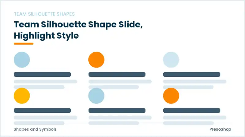 Editable PowerPoint team silhouette shape slide template with an accented takeaway, built from recolourable native shapes for shapes and symbols decks