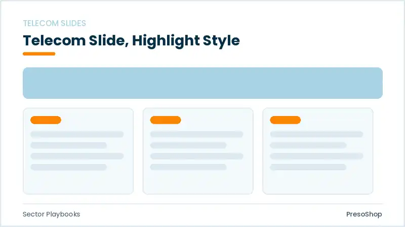 Editable PowerPoint telecom slide template with an accented takeaway, built from recolourable native shapes for sector playbooks decks