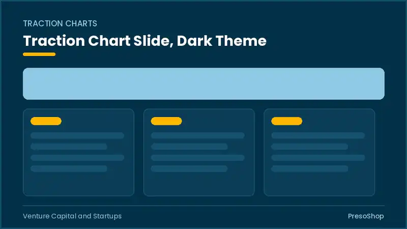 Editable PowerPoint traction chart slide template in a dark theme, built from recolourable native shapes for venture capital and startups decks