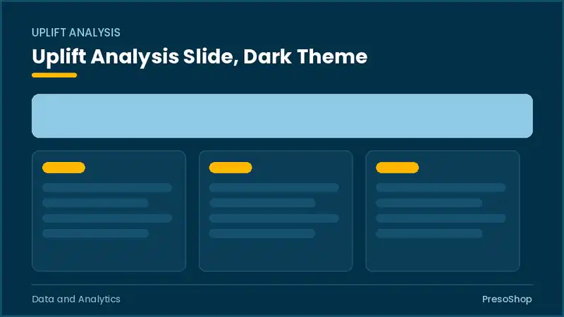 Editable PowerPoint uplift analysis slide template in a dark theme, built from recolourable native shapes for data and analytics decks
