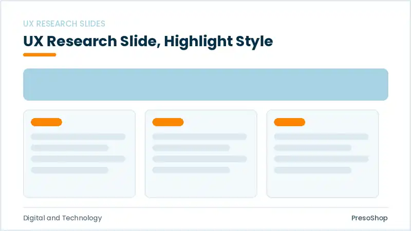 Editable PowerPoint ux research slide template with an accented takeaway, built from recolourable native shapes for digital and technology decks