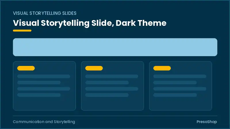 Editable PowerPoint visual storytelling slide template in a dark theme, built from recolourable native shapes for communication and storytelling decks