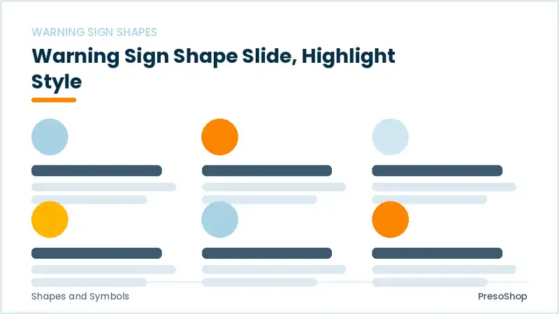 Editable PowerPoint warning sign shape slide template with an accented takeaway, built from recolourable native shapes for shapes and symbols decks