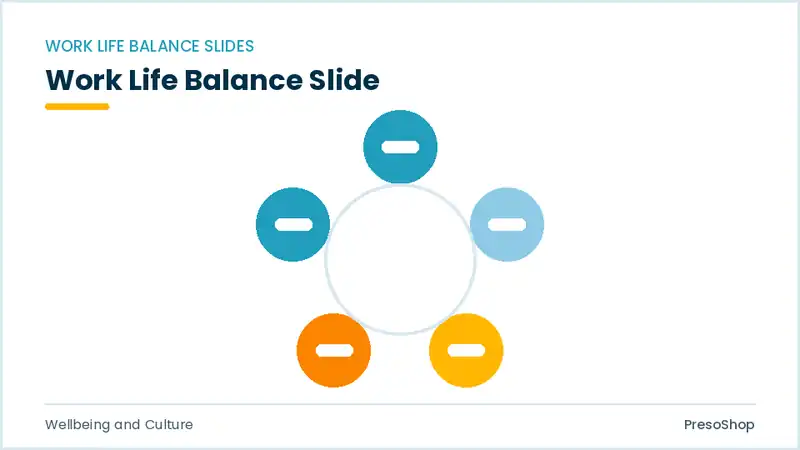 Editable PowerPoint work life balance slide template, built from recolourable native shapes for wellbeing and culture decks
