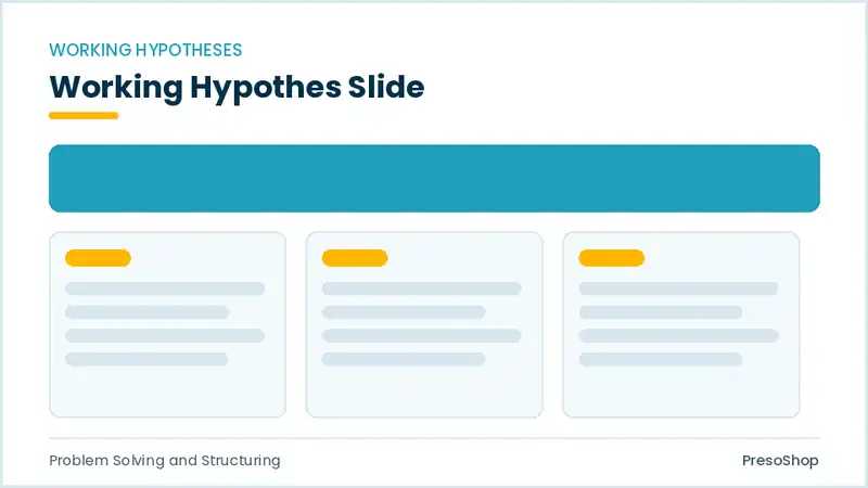 Editable PowerPoint working hypothes slide template, built from recolourable native shapes for problem solving and structuring decks